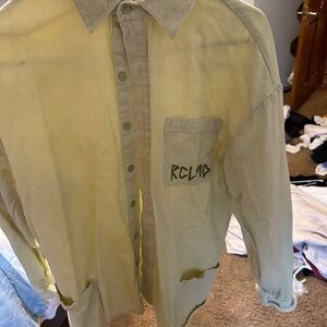 Reclaimed Vintage Pale Yellow Button-Up with Patch Logo